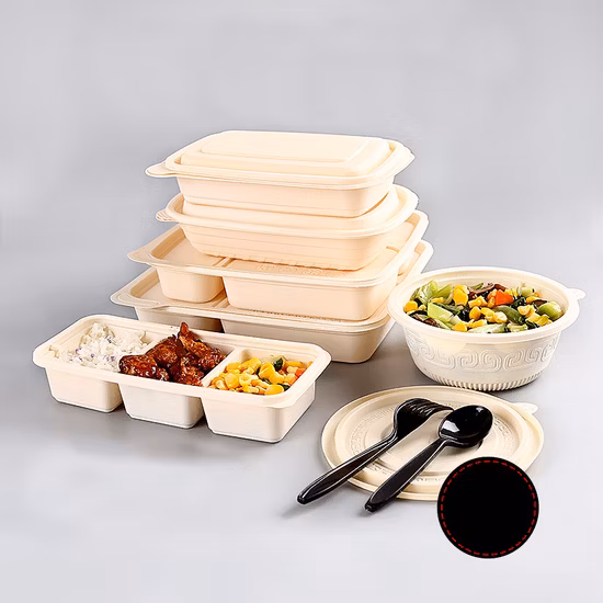 Biodegradable Tableware to Go Disposable Carry-out Compostable Sugarcane Food Container Take Away Lunch Packaging Pulp 3/4/5/6 Compartment Bagasse Box/Tray Box