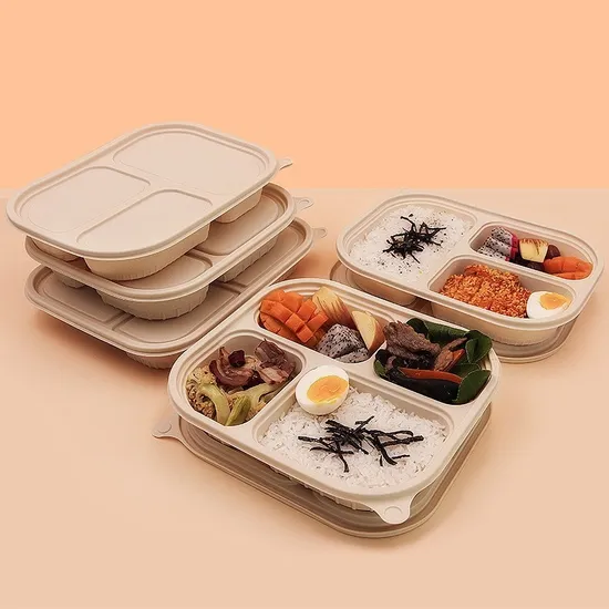 Biodegradable Tableware to Go Disposable Carry-out Compostable Sugarcane Food Container Take Away Lunch Packaging Pulp 3/4/5/6 Compartment Bagasse Box/Tray Box