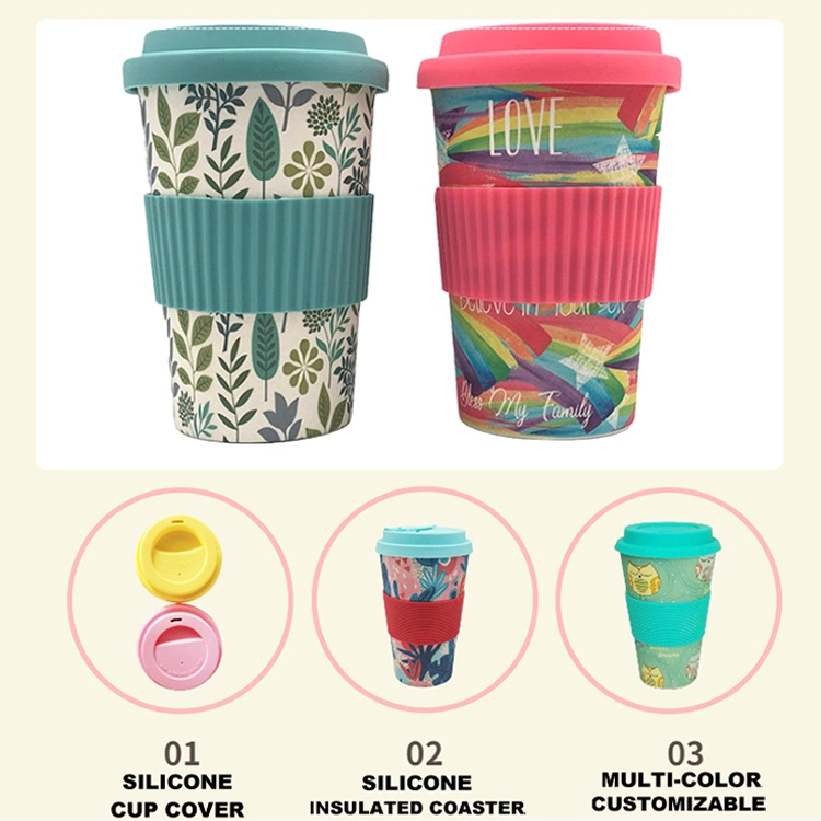 Newest Hot 400ml Reusable Bamboo Fibre Coffee Cups Eco Friendly Travel Coffee Mugs Drinking Mug with Silicone Lids