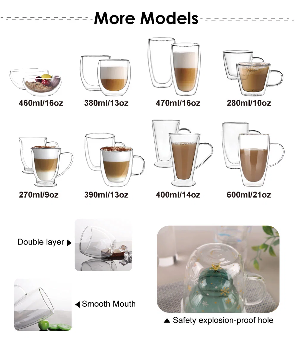 Promotional Gift Double Wall Glass Coffee Cup Mug Light Glass Drinking Mug Cup 9.5oz