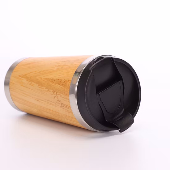 450ml BPA Free Office Tumbler Caneca de café de aço inoxidável personalizada com bambu