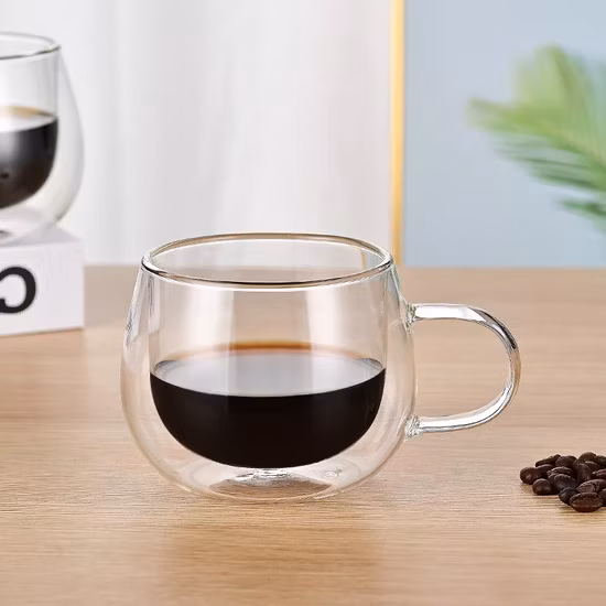 Copo transparente de parede dupla de alta qualidade Lakotto Café Leite Caneca de vidro de parede dupla
