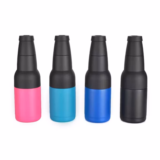 Refrigerador isolado de parede dupla e suporte para caneca de viagem 14oz 4 em 1 aço inoxidável pode refrigerador isolador de garrafa de cerveja com 2 tampas,