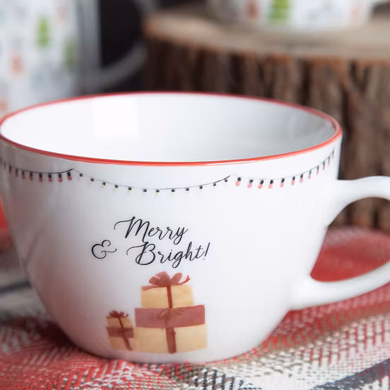 New Bone China 12oz Caneca de café de Natal Taça Caneca empilhável para promoção